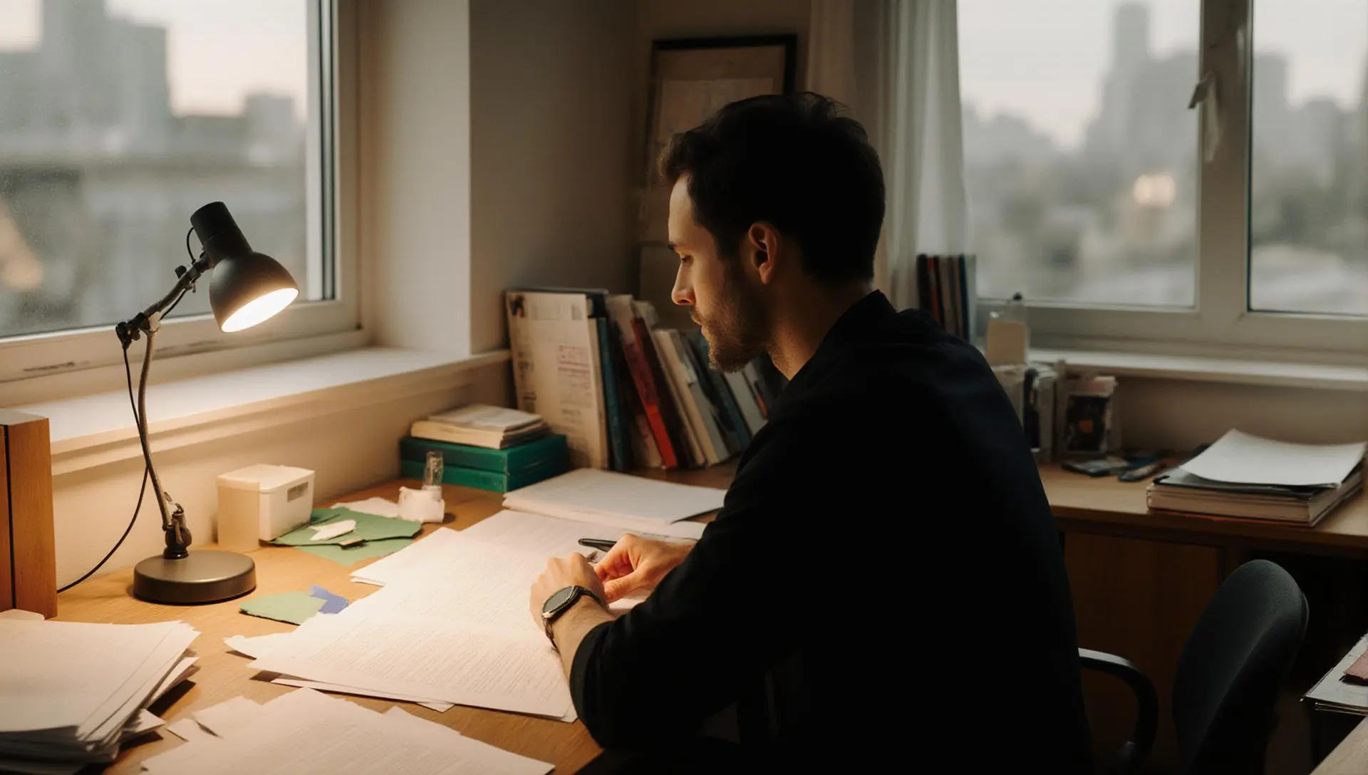 Artist reviewing contracts and licensing documents while managing their own intellectual property