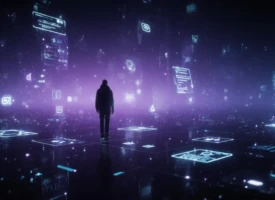 Mid-century modern illustration of branded entertainment in Hollywood showing a classic studio gate transforming into abstract cultural worlds