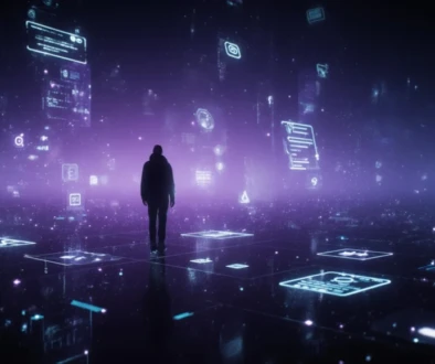 Mid-century modern illustration of branded entertainment in Hollywood showing a classic studio gate transforming into abstract cultural worlds