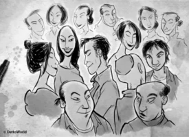 Illustration of Chinese families and community members gathered to celebrate Chinese New Year