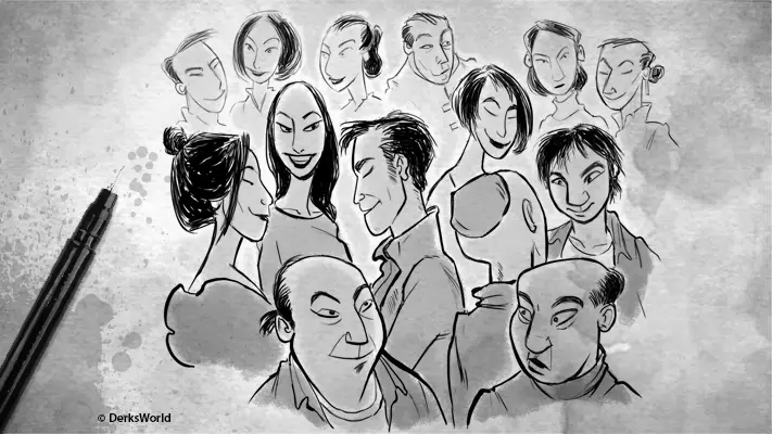 Illustration of Chinese families and community members gathered to celebrate Chinese New Year