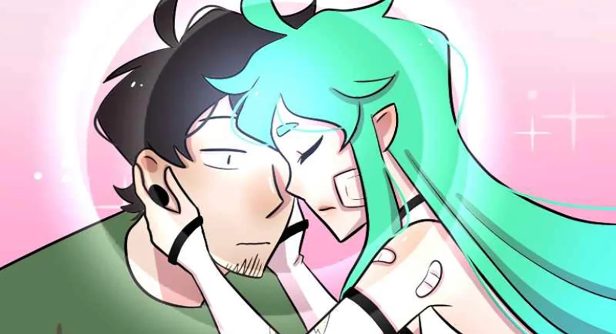 Illustration from the Webtoon Down to Earth showing a human and alien character in a quiet, character-driven moment