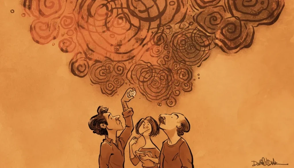 Illustration representing what we build is who we are, blending human identity with structural design