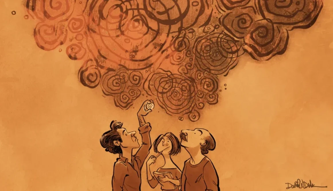 Illustration representing what we build is who we are, blending human identity with structural design