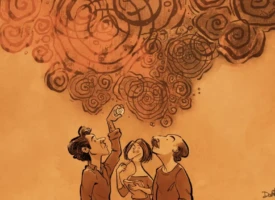 Illustration representing what we build is who we are, blending human identity with structural design