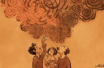 Illustration representing what we build is who we are, blending human identity with structural design