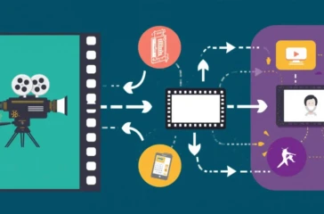 mid-century infographic showing the future of film and television production and branded entertainment in Hollywood