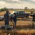 film crew shooting a scene in rural American heartland farmland representing regional storytelling in entertainment