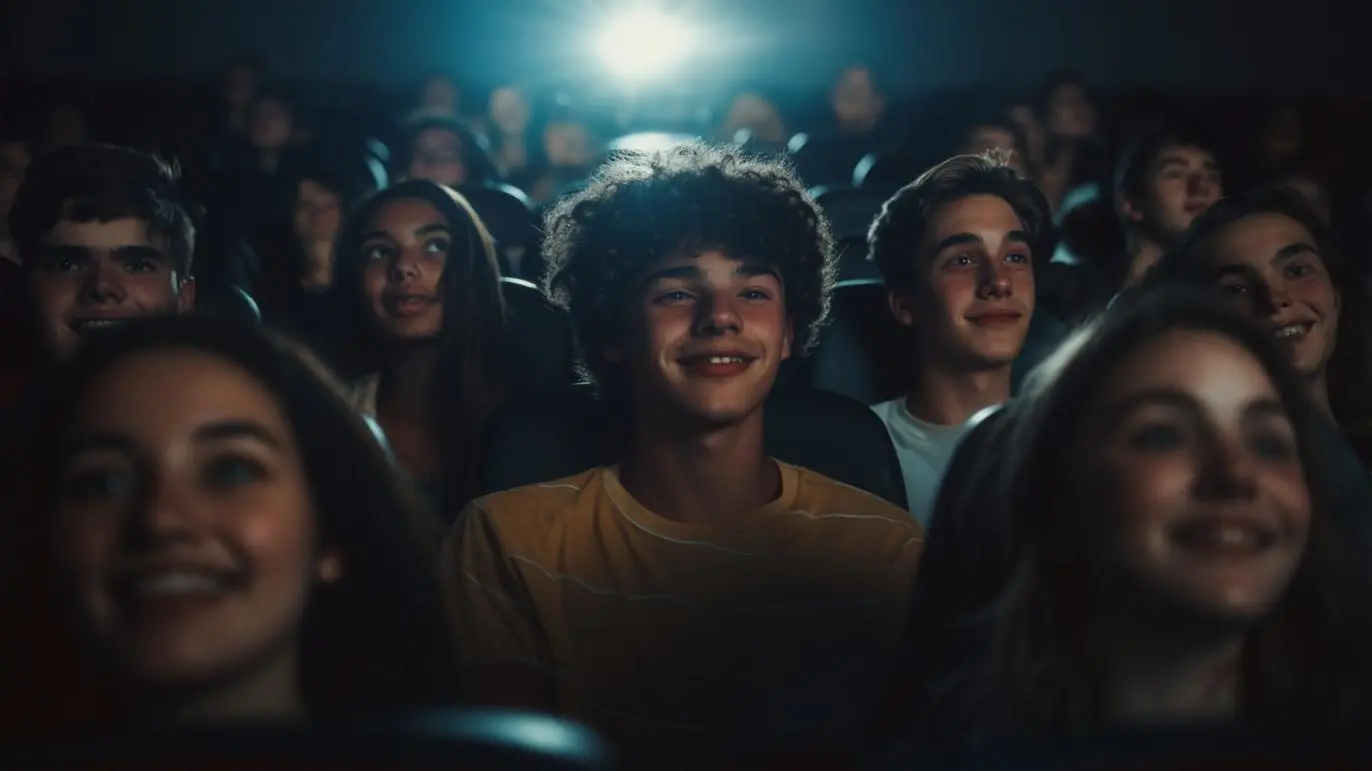 Gen Z audience gathered inside a movie theater experiencing film together