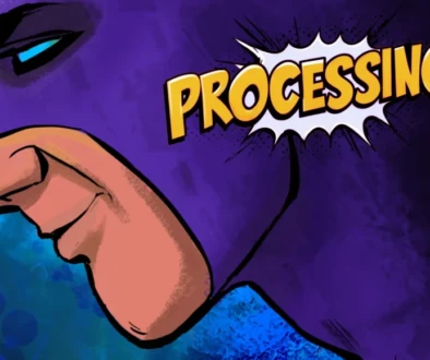 Superhero profile illustration with comic-style “PROCESSING…” lettering, featured in WonderCon 2026 coverage