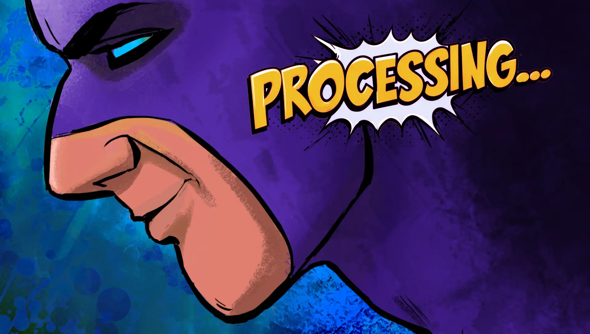 Superhero profile illustration with comic-style “PROCESSING…” lettering, featured in WonderCon 2026 coverage