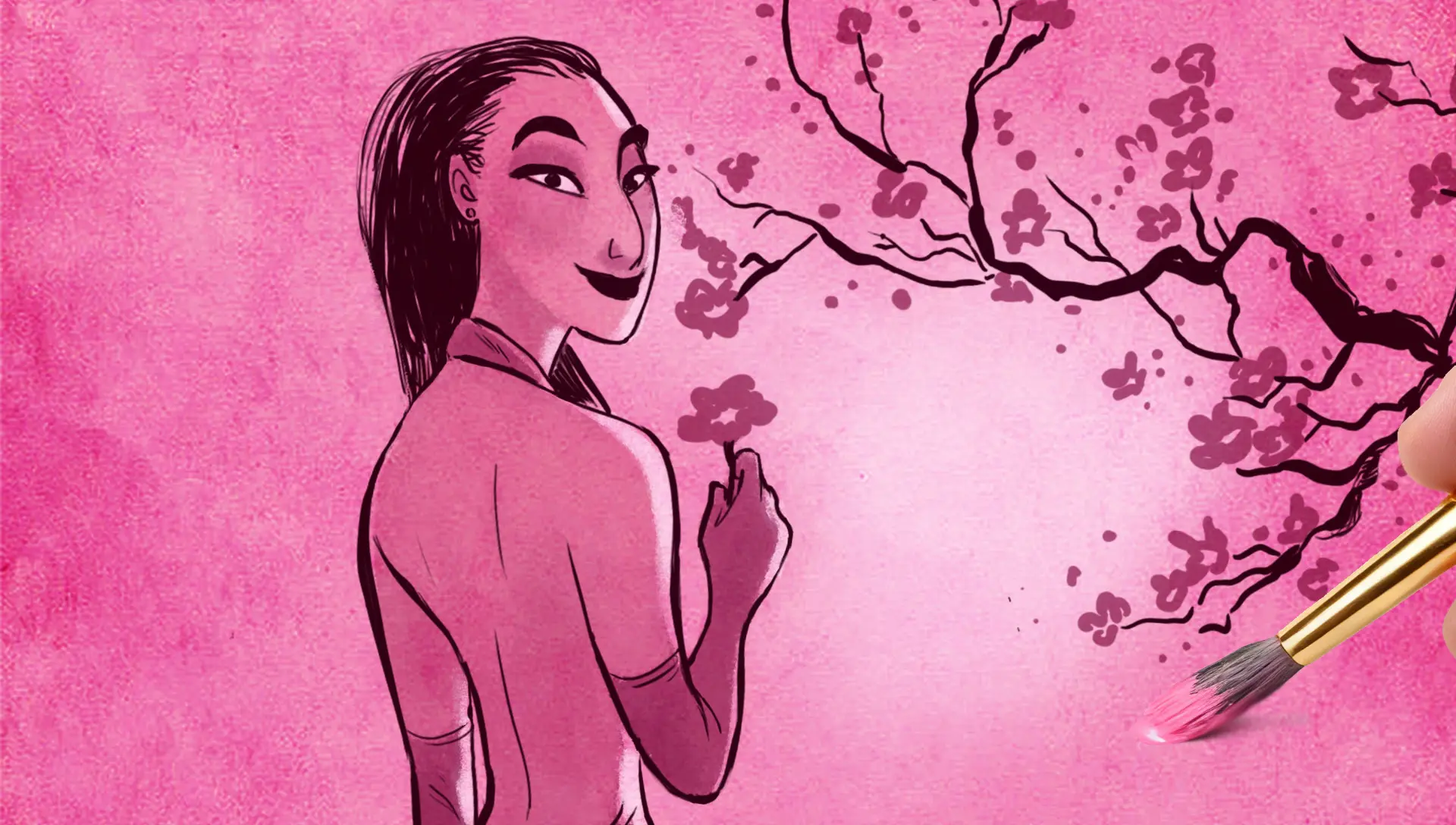 animation evolution japanese woman pink illustration digital art