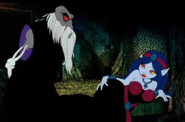 scene from Wizards 1977 cult animated film by Ralph Bakshi featuring fantasy and sci-fi imagery