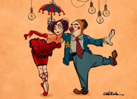 Two animated burlesque performers from an independent cartoon series performing on stage, representing creator-driven entertainment and audience building in the digital age.