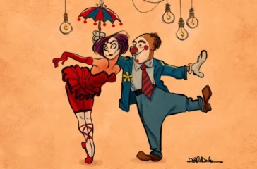 Two animated burlesque performers from an independent cartoon series performing on stage, representing creator-driven entertainment and audience building in the digital age.