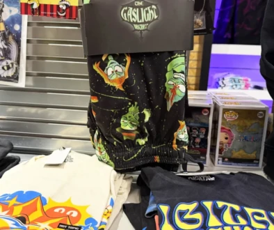 Glitch Productions merchandise display featuring animation collectibles and fandom products at a local store