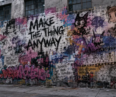 Independent animation graffiti mural celebrating creators making their own stories