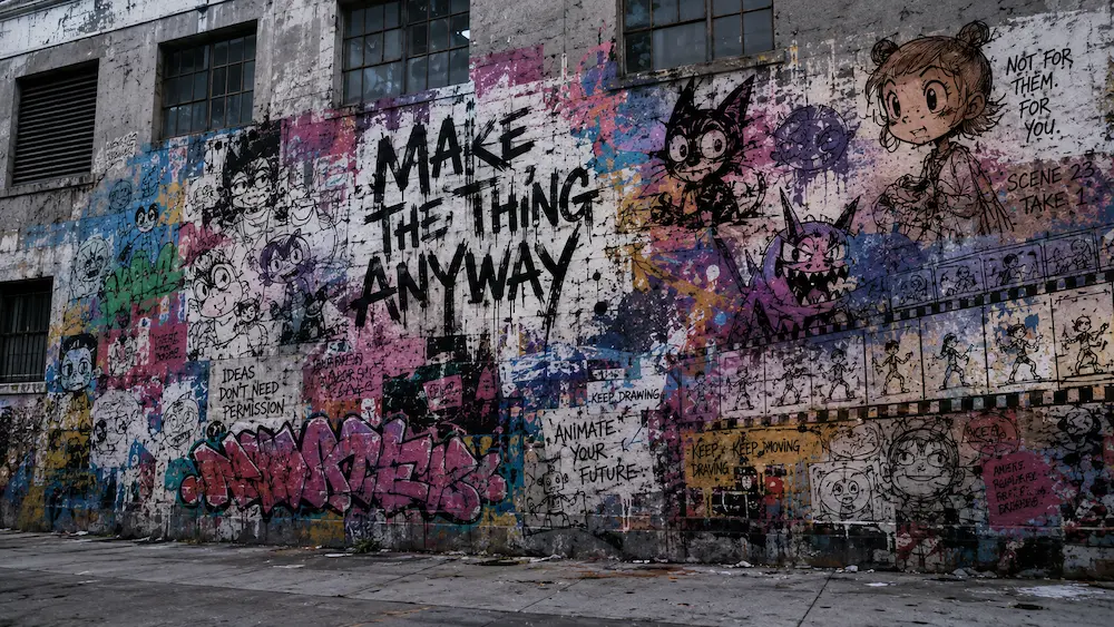 Independent animation graffiti mural celebrating creators making their own stories