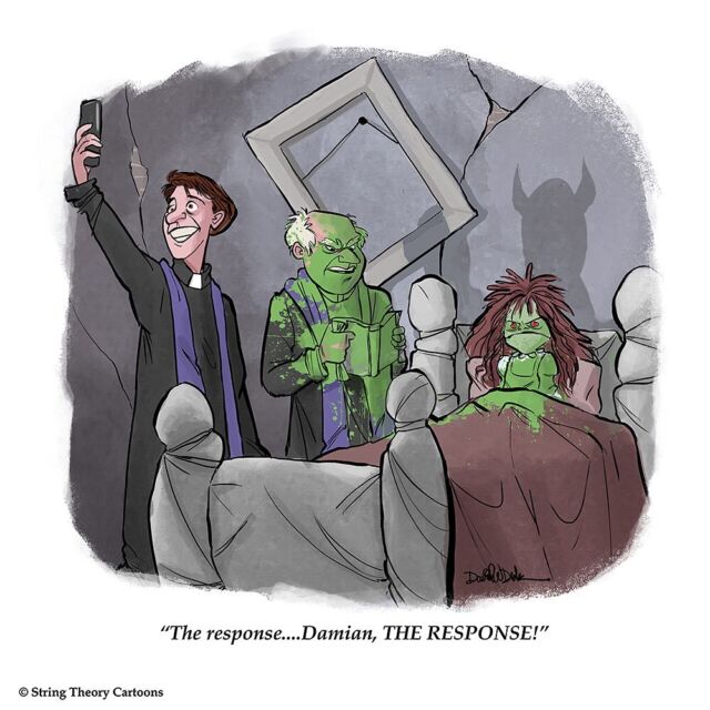 It’s almost Halloween season. To celebrate the change of season, I took an old illustration I did a few years back and plussed it up a little. #theexorcist #selfietime #damian #horror #autumn #halloween #fall #spooky #iphone #distraction #stringtheory #stringtheorycartoons